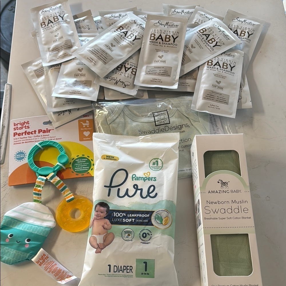 Baby Shea Moisture Shampoo Wash Sample Pack Swaddle Onesie Bundle
